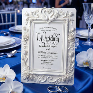 Faux Embossed Swans & Roses Fairytale Wedding Invitation