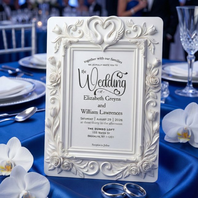 Faux Embossed Swans & Roses Fairytale Wedding Invitation (Creator Uploaded)