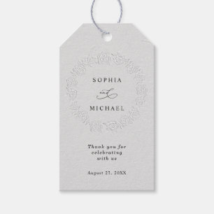 Faux Embossed White Roses Wedding Gift Tag