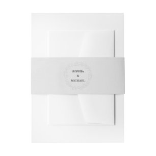 Faux Embossed White Roses Wedding  Invitation Belly Band