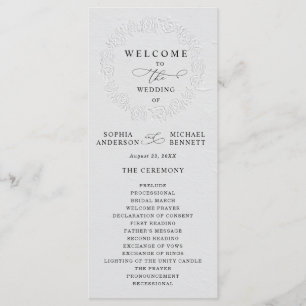 Faux Embossed White Roses Wedding Program Programme