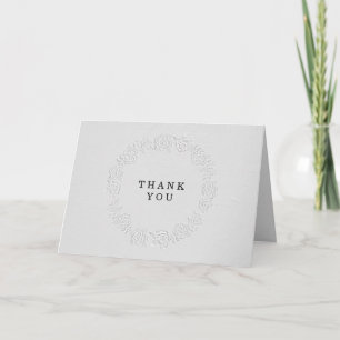 Faux Embossed White Roses Wedding  Thank You Card