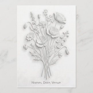 Faux Embossed Wildflower White on White Minimalist Invitation