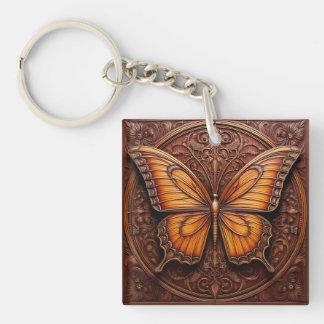 Faux Embossed Wood butterfly Key Ring