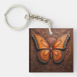 Faux Embossed Wood Butterfly Key Ring