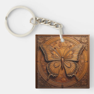 Faux Embossed Wood Butterfly Key Ring
