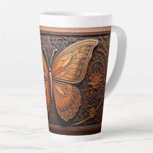 Faux Embossed Wood Butterfly, Paisley and Flowers Latte Mug