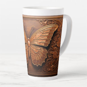 Faux Embossed Wood Butterfly, Paisley and Flowers Latte Mug