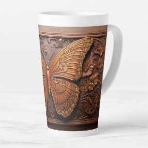 Faux Embossed Wood, Paisley and Flowers Latte Mug