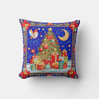 Faux Embroidered Decorated Christmas Tree  Cushion