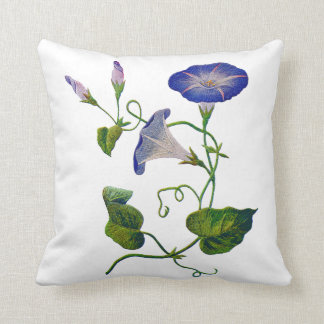 Faux Embroidery - Blue Morning Glory Cushion