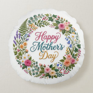 Faux Embroidery Floral Happy Mother's Day Round Cushion