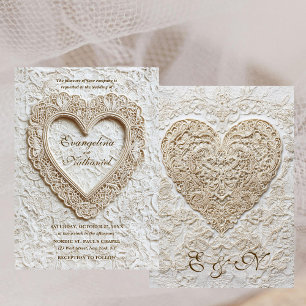 Faux Embroidery Heart Timeless Lace Formal Wedding Invitation