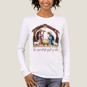 Faux Embroidery Nativity Religious Christmas Tri-Blend Shirt