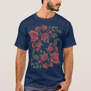 Faux Embroidery Rose Stitching Patch Style T-Shirt