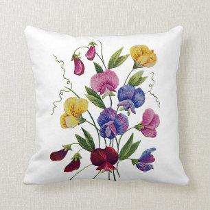 Faux Embroidery - Sweet Peas Jacobean Embroidery Cushion
