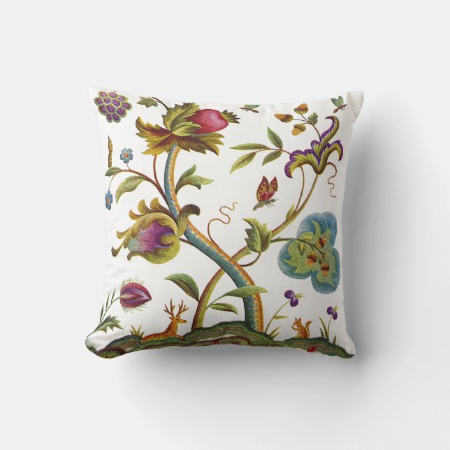 Faux Embroidery - Tree Of Life Jacobean Crewel Cushion (Front)