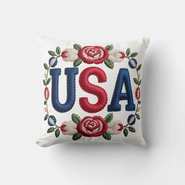 Faux Embroidery USA Cushion (Front)