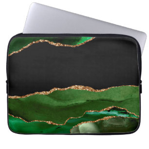 Faux Emerald Green Marbled Agate Contemporary Laptop Sleeve
