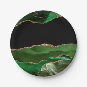 Faux Emerald Green Marbled Agate Contemporary Paper Plate