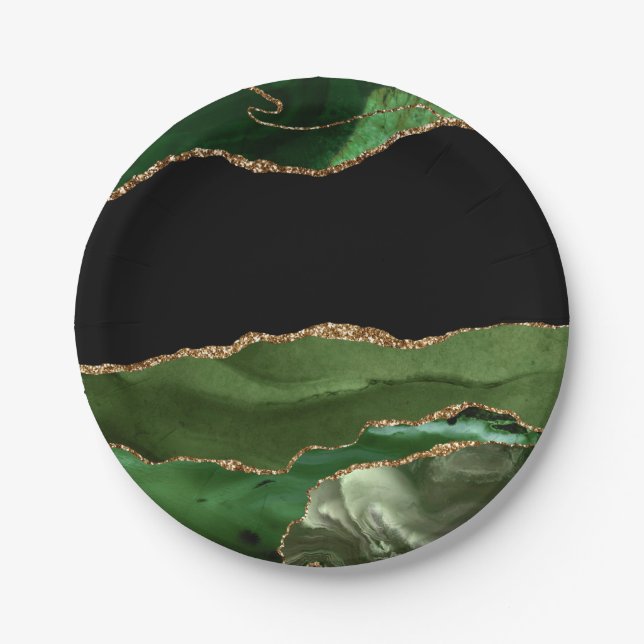 Faux Emerald Green Marbled Agate Contemporary Paper Plate (Front)