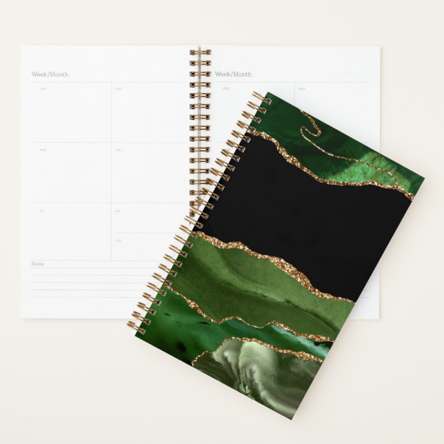 Faux Emerald Green Marbled Agate Contemporary Planner (Display)