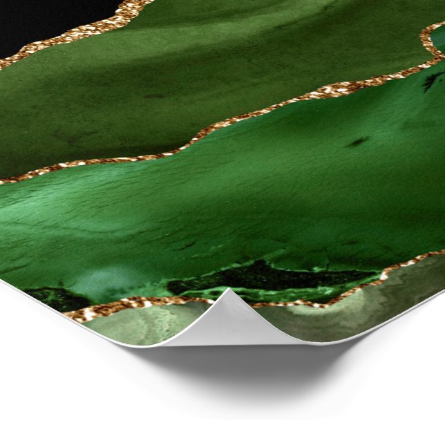 Faux Emerald Green Marbled Agate Contemporary Poster (Corner)