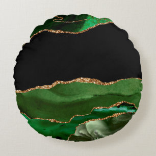 Faux Emerald Green Marbled Agate Contemporary Round Cushion