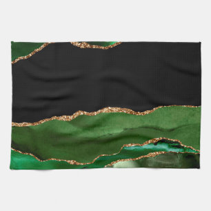 Faux Emerald Green Marbled Agate Contemporary Tea Towel