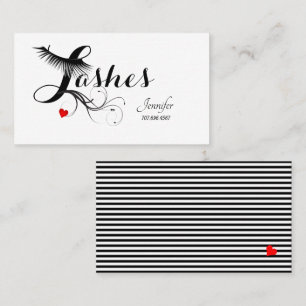 Faux Eyelashes Technician Red Heart & Stripes Business Card