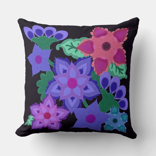 Faux Felt Boho Style Flowers with Stitching Cushion (Front)
