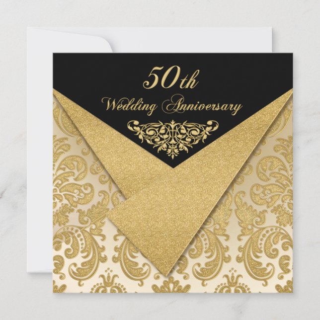 FAUX Flaps Damask 50th Anniversary Invitation 2 (Front)