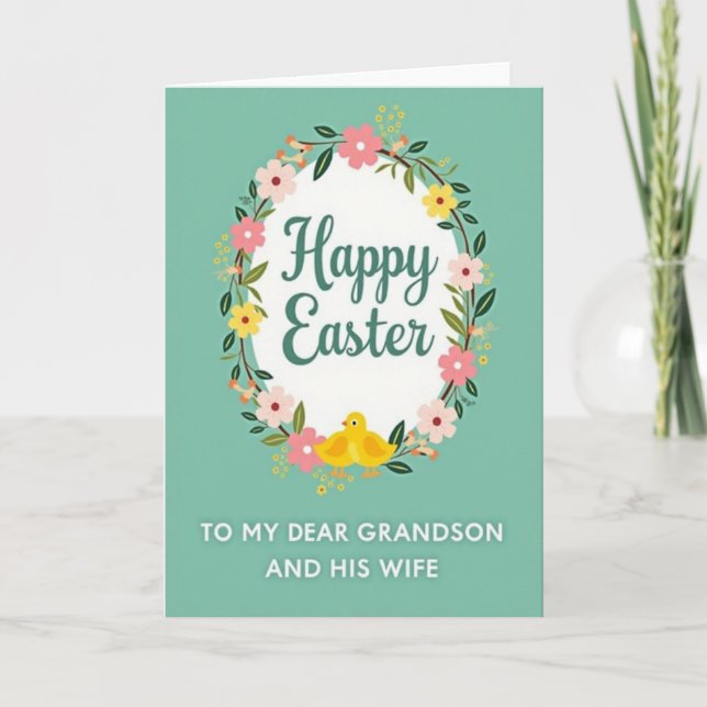 Faux Floral Easter Grandson Card (Front)