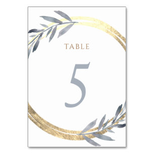 faux foil and dusty blue Table Number 5