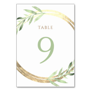 faux foil and green leaves Table Number 9