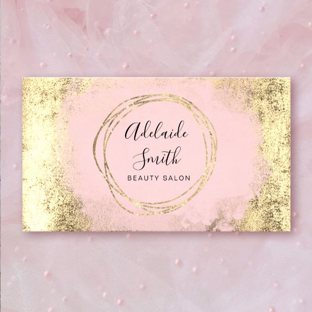FAUX foil circle pink watercolor on FAUX gold Business Card (Creator Uploaded)