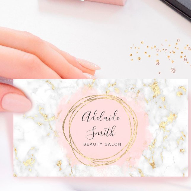 FAUX foil circle pink watercolor on marble Business Card (Creator Uploaded)