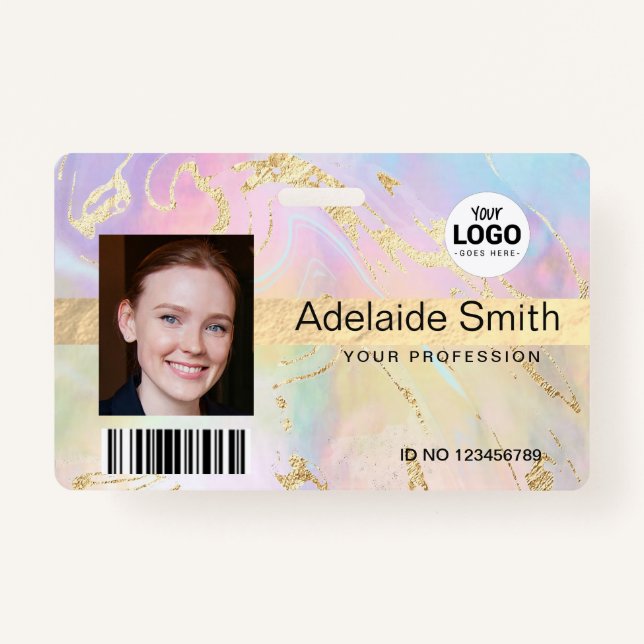 Faux foil details fluid marble design ID badge (Front)