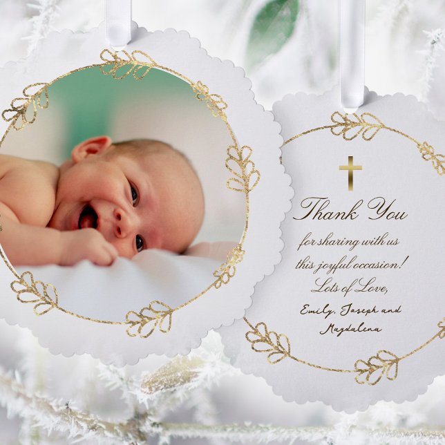  faux foil frame Baptism thank you  Tree Decoration Card (Creator Uploaded)