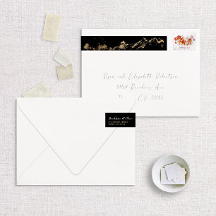 Faux Foil Gold Abstract Mountains on Black Wraparound Address Label