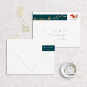 Faux Foil Gold Abstract Mountains on Dark Green Wraparound Address Label