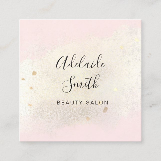 FAUX foil on pink watercolor Square Business Card (Front)