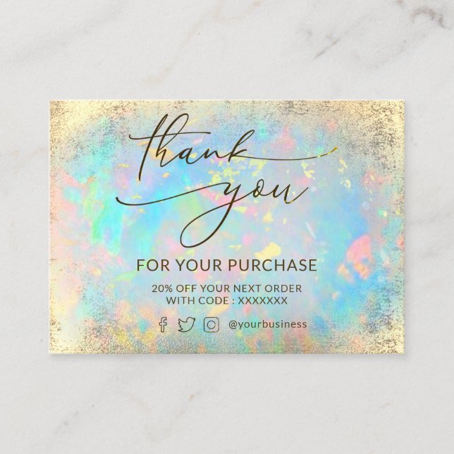 faux foil opal background thank you card (Front)