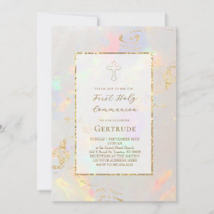 faux foil opal First Holy Communion Invitation