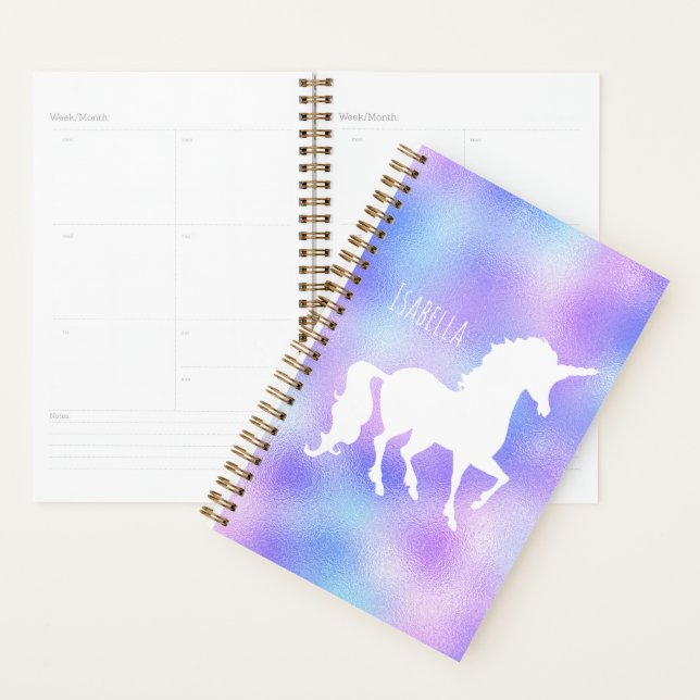 Faux Foil Personalised White Unicorn Silhouette Planner (Display)