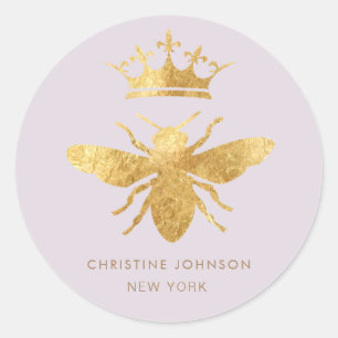 faux foil queen bee on lavender classic round sticker