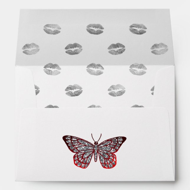 Faux Foil Red and Silver Butterfly Envelope (Back (Bottom))