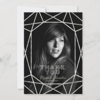 Faux Foil Silver Gem Graduation Photo Thank You
