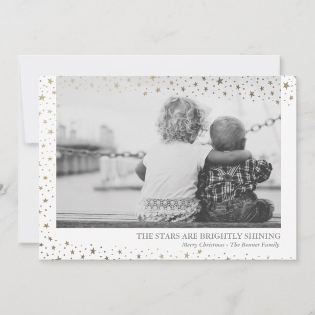 Faux Foil Stars Are Brightly Shining Holiday Card (Front)