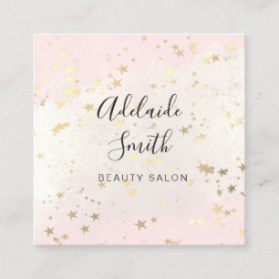  FAUX foil stars on pink watercolor Square Busine  Business Card